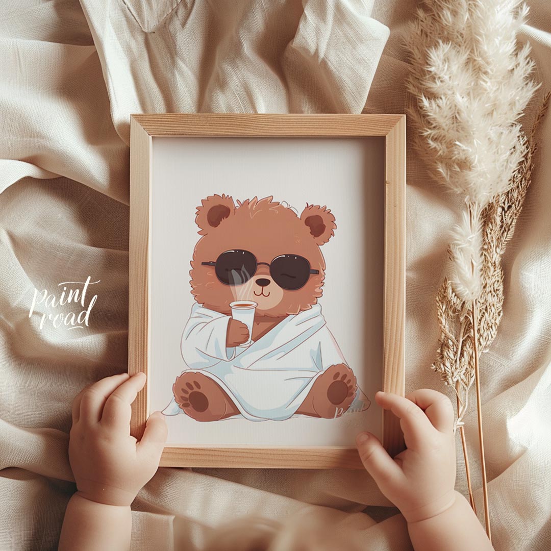 Cozy Bear Morning Painting buy online at Paintroad showing animal art print and bear