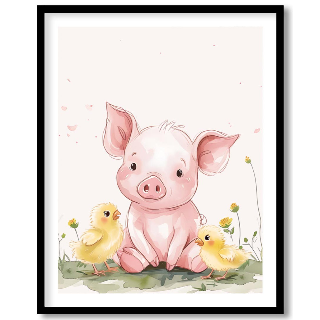 Piglet and Chicks Friendship
