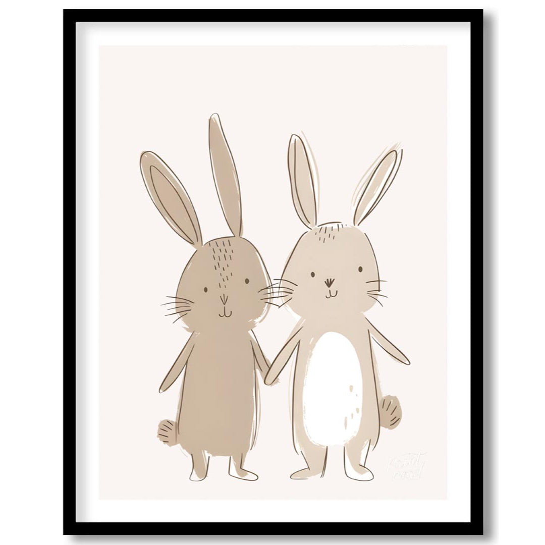 Sweet Bunny Friends Holding Hands