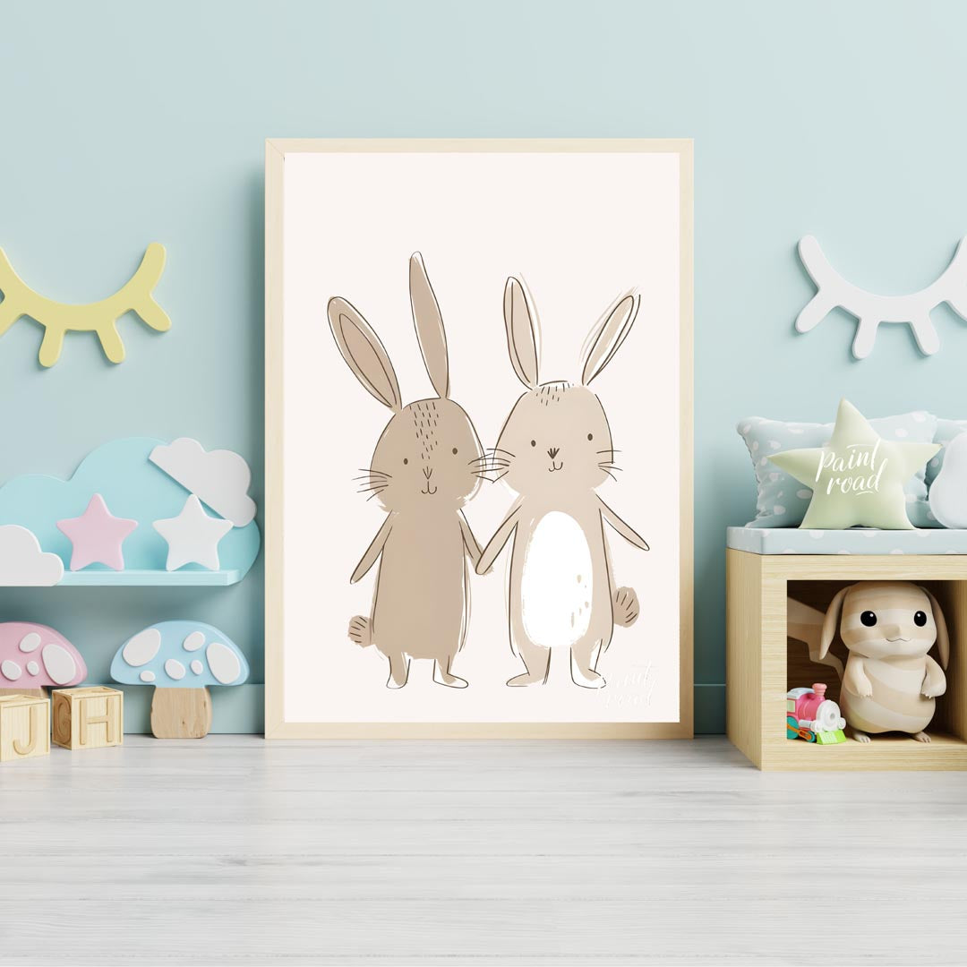 Sweet Bunny Friends Holding Hands