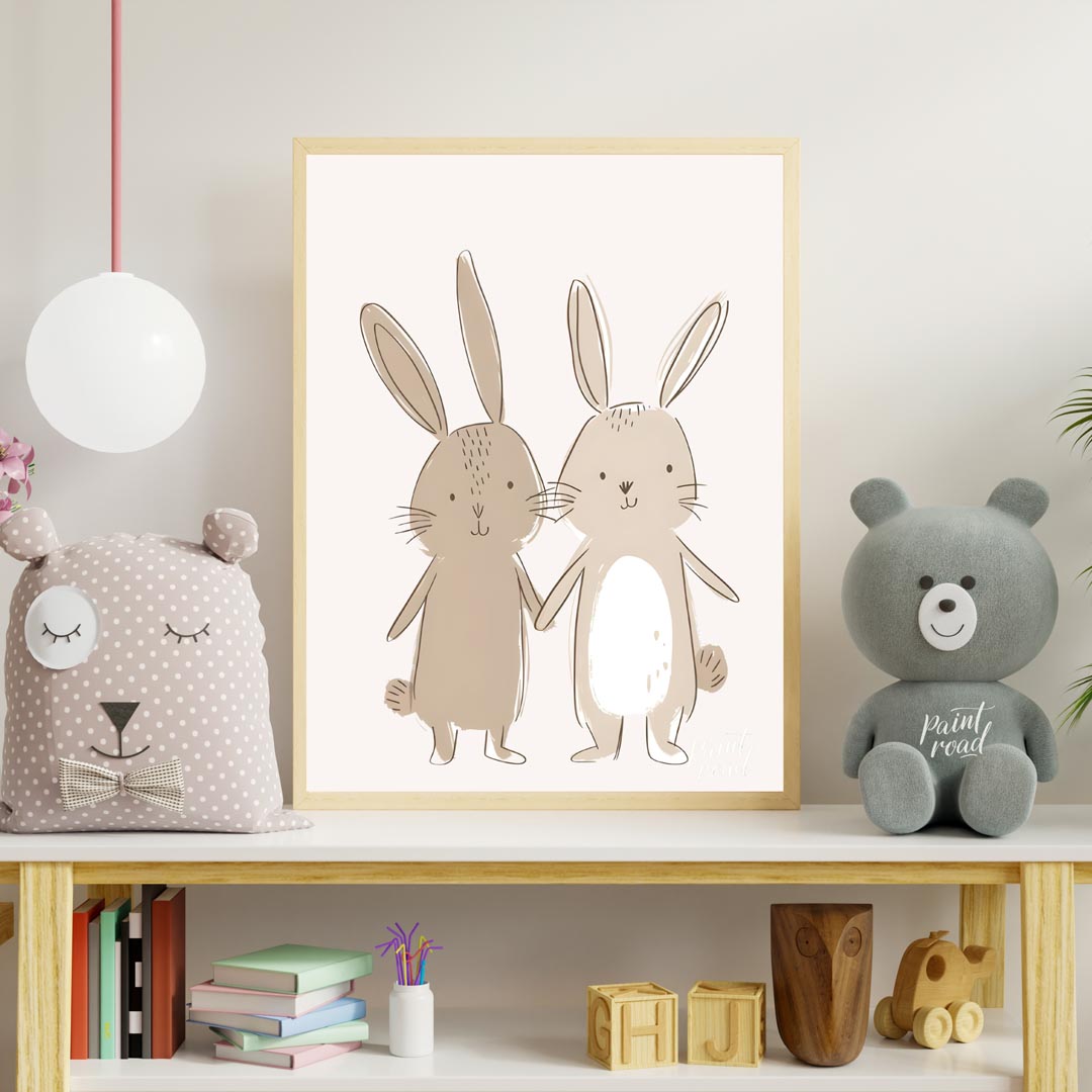 Sweet Bunny Friends Holding Hands