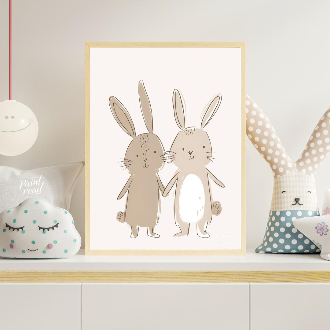 Sweet Bunny Friends Holding Hands