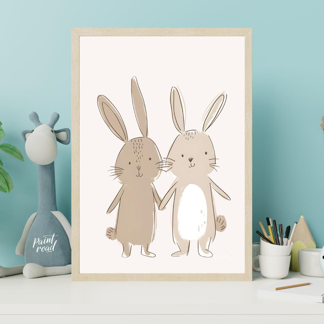 Sweet Bunny Friends Holding Hands