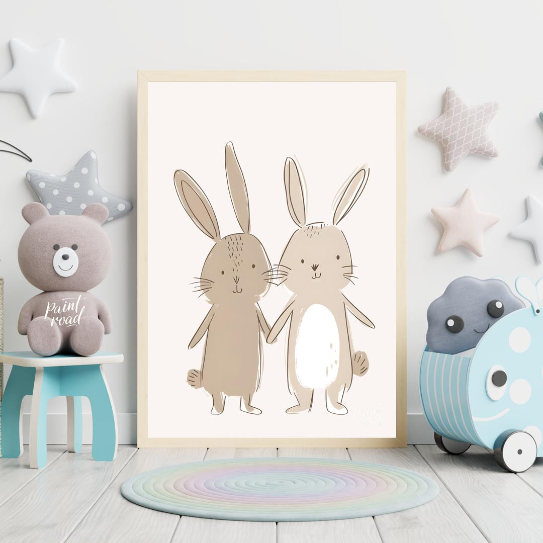 Sweet Bunny Friends Holding Hands