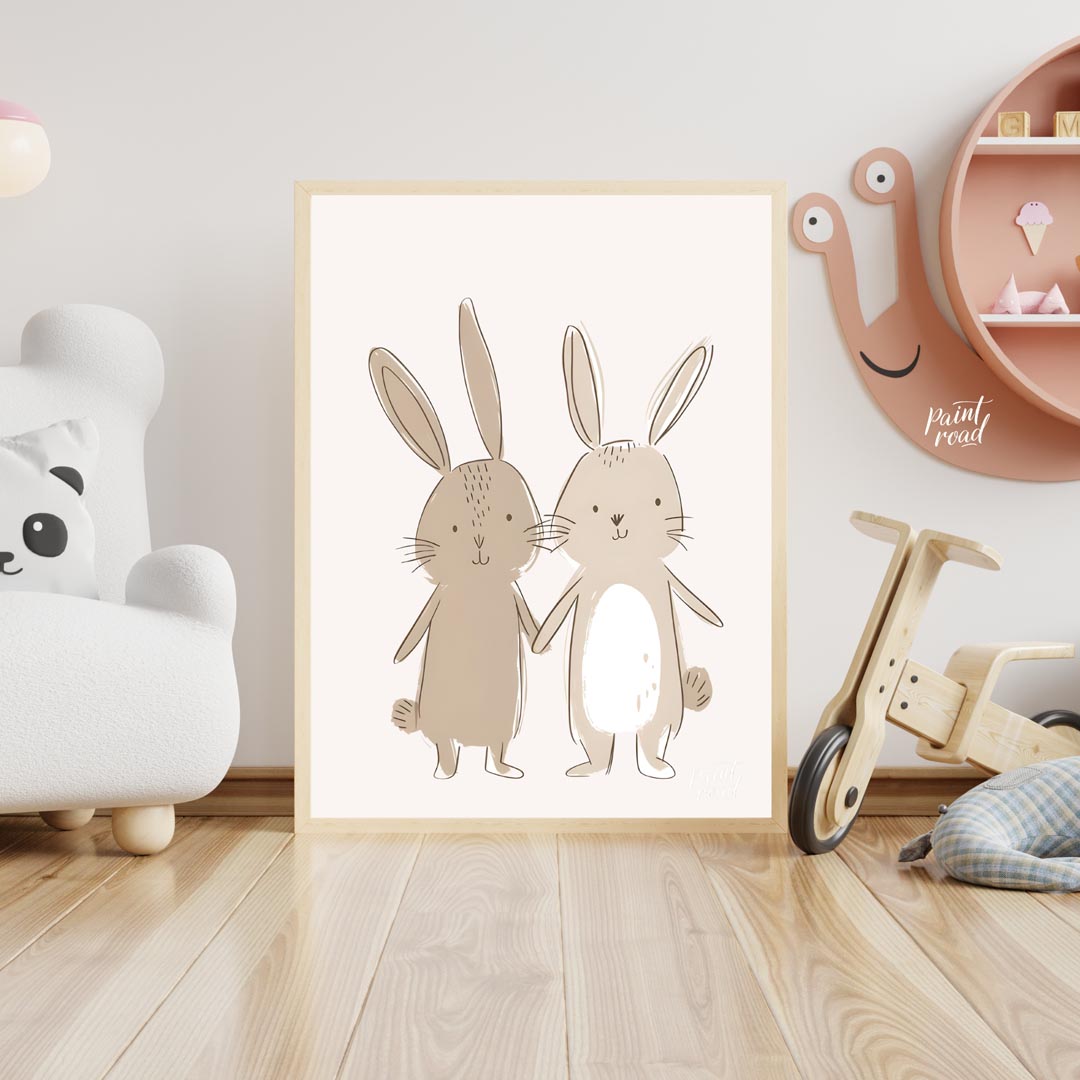 Sweet Bunny Friends Holding Hands