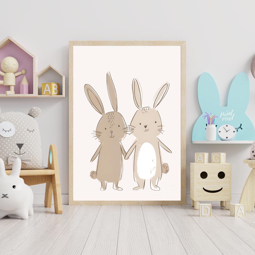 Sweet Bunny Friends Holding Hands
