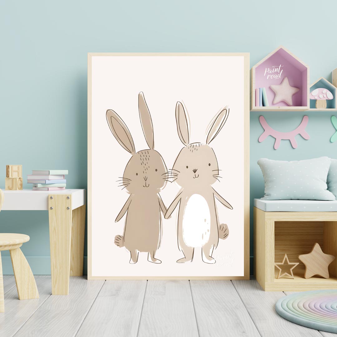 Sweet Bunny Friends Holding Hands