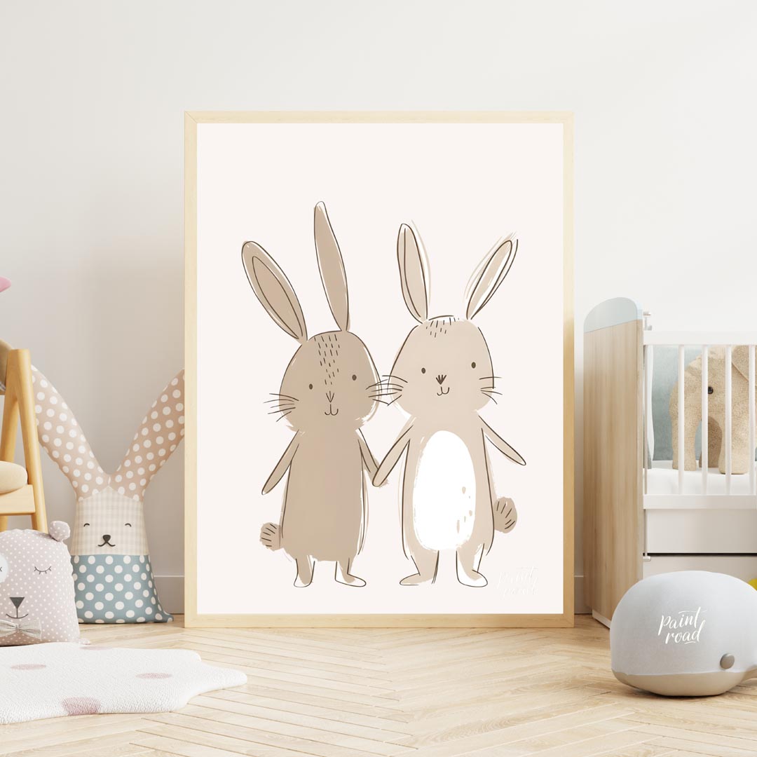 Sweet Bunny Friends Holding Hands