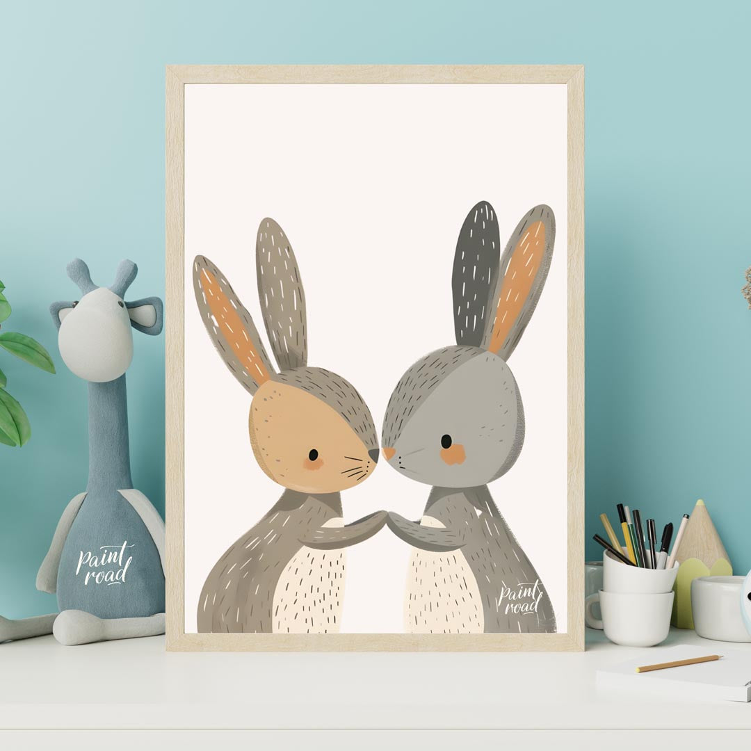 Loving Bunny Pair Nose Kiss