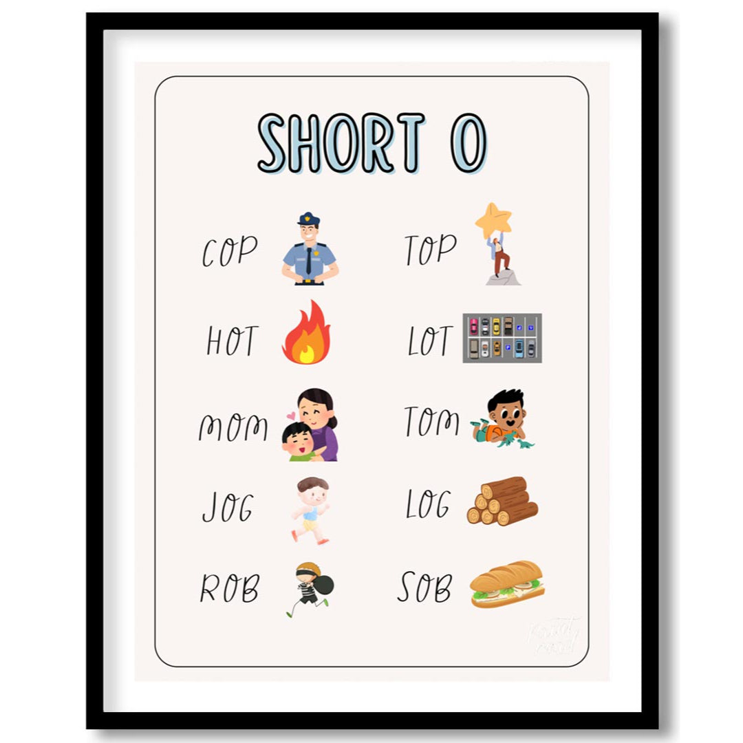 Short 'O' Vowel Phonics Chart