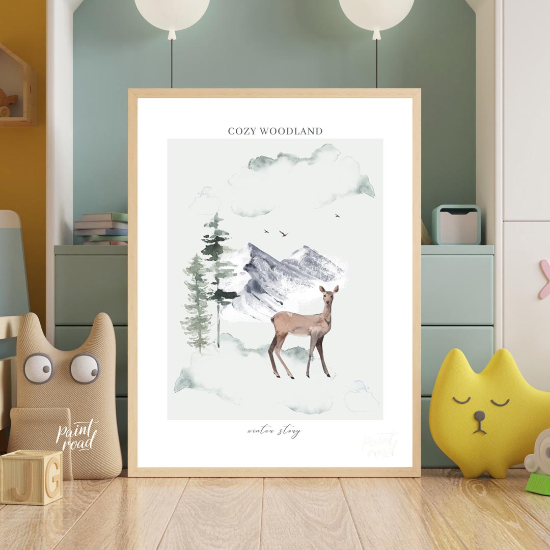 Cozy Woodland Winter Deer