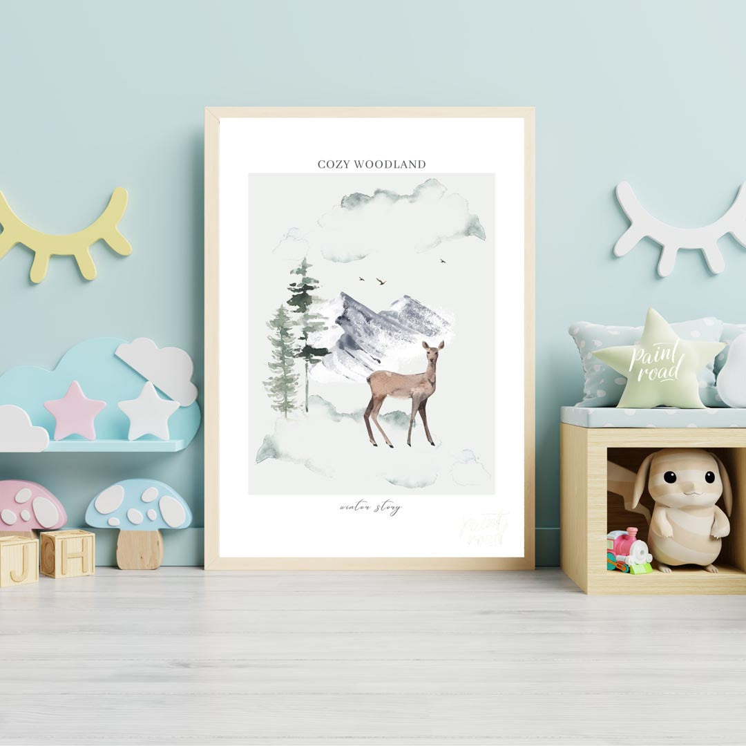 Cozy Woodland Winter Deer