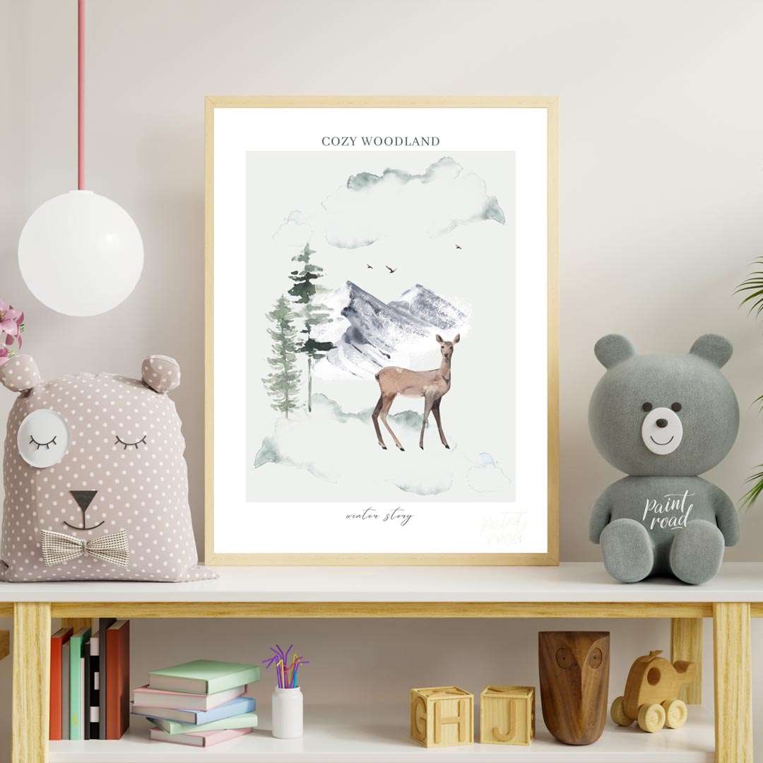 Cozy Woodland Winter Deer