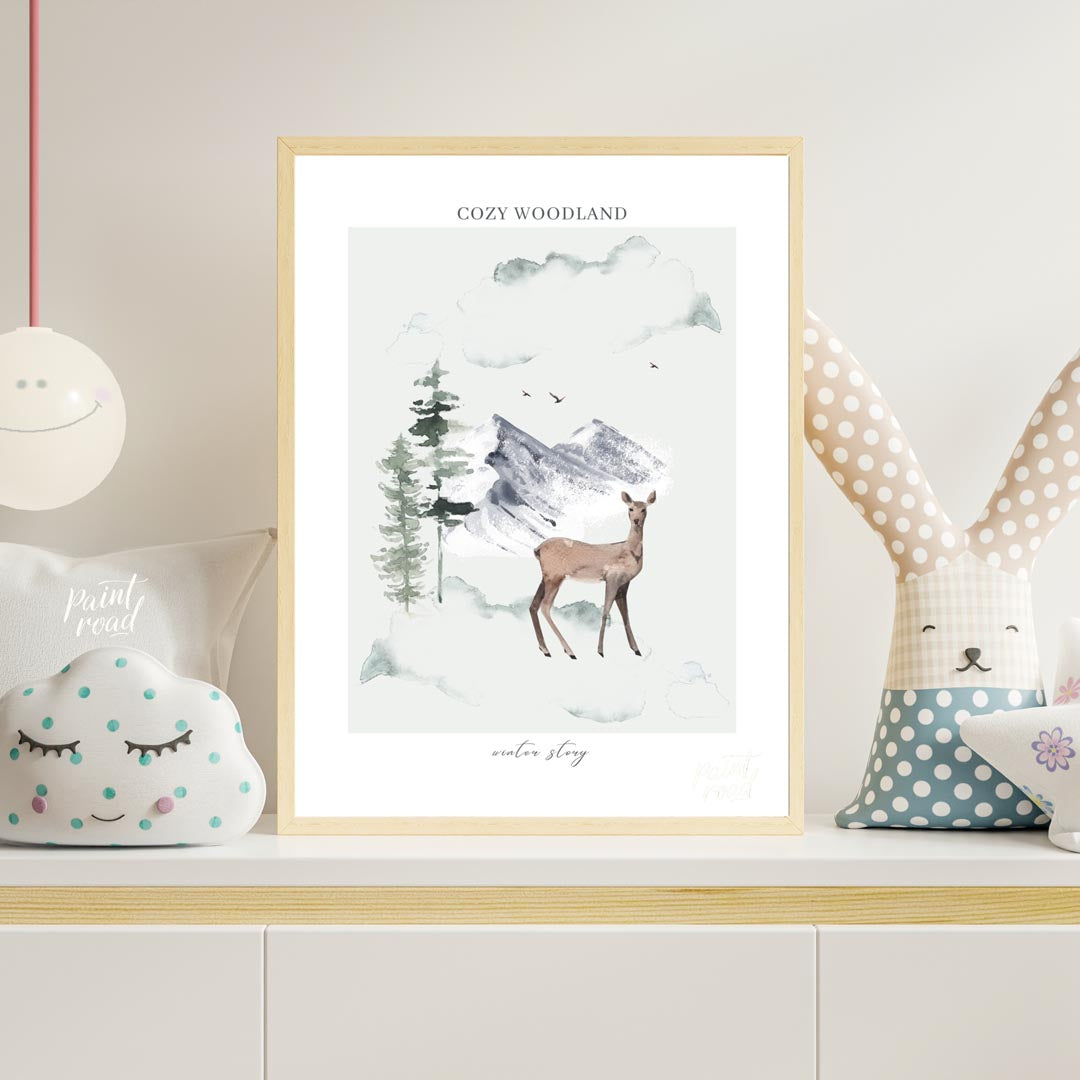 Cozy Woodland Winter Deer