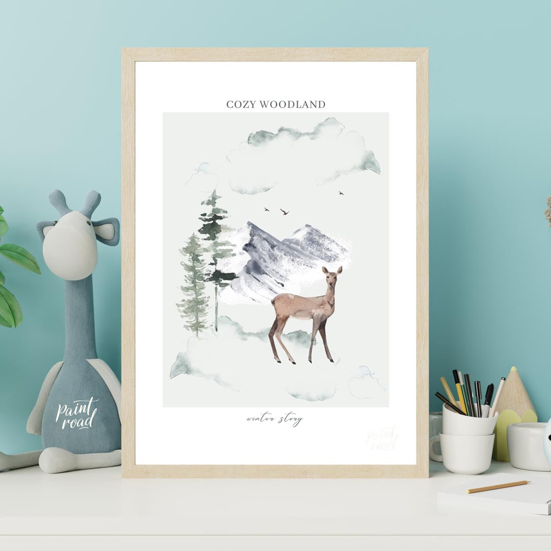 Cozy Woodland Winter Deer