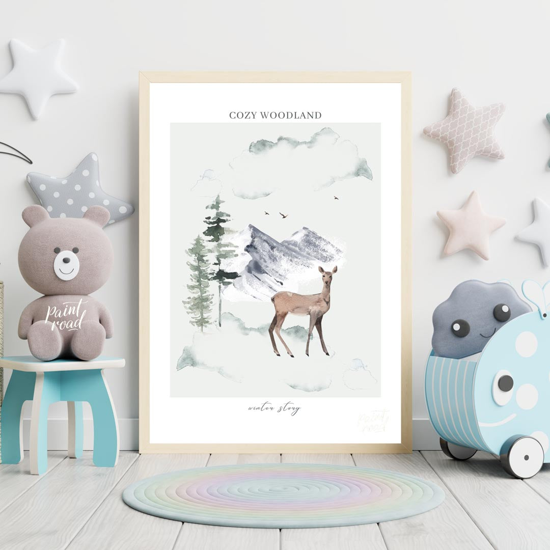Cozy Woodland Winter Deer