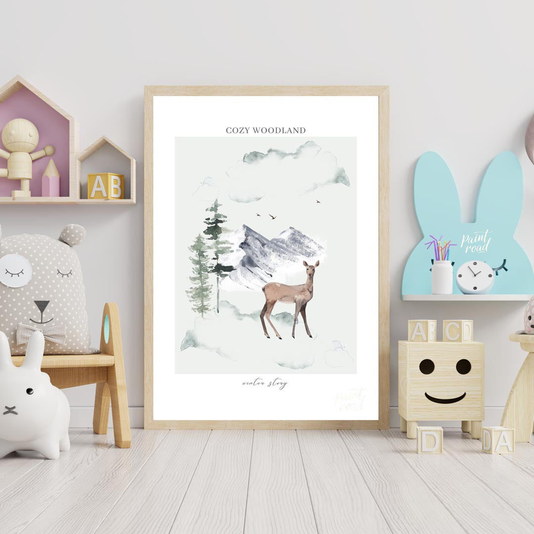 Cozy Woodland Winter Deer