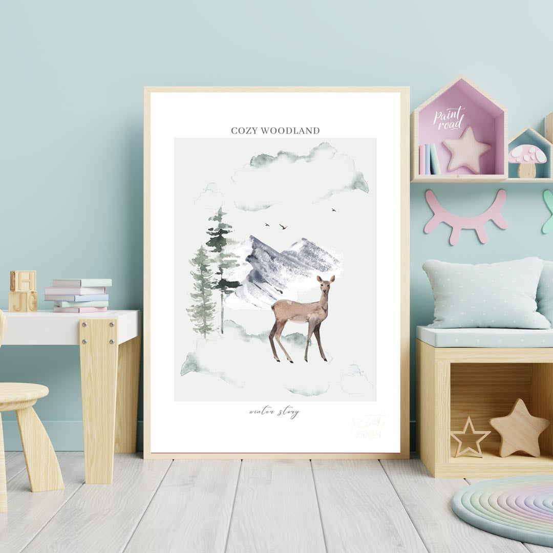 Cozy Woodland Winter Deer