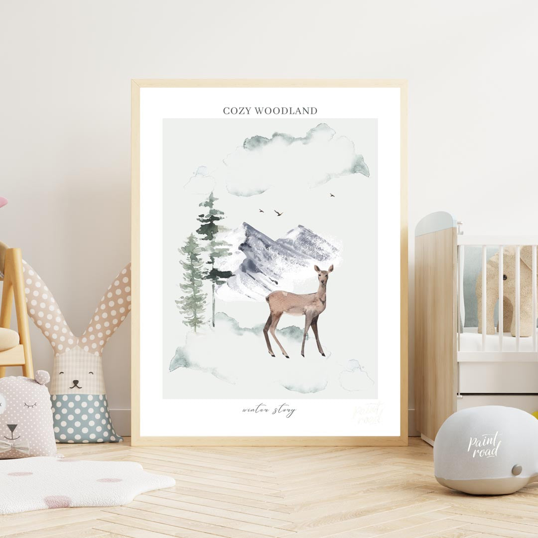 Cozy Woodland Winter Deer