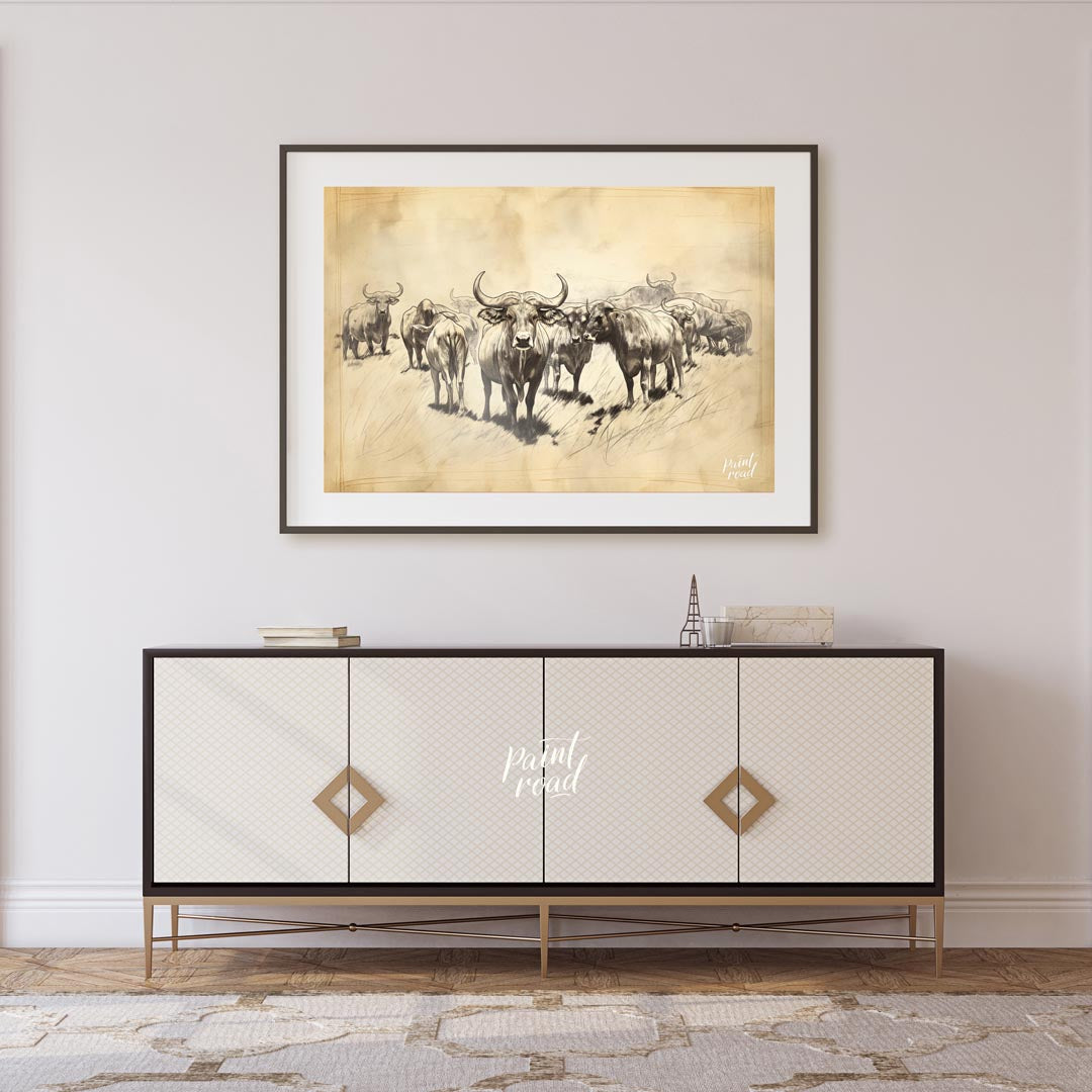 Herd of Water Buffalo Sketch