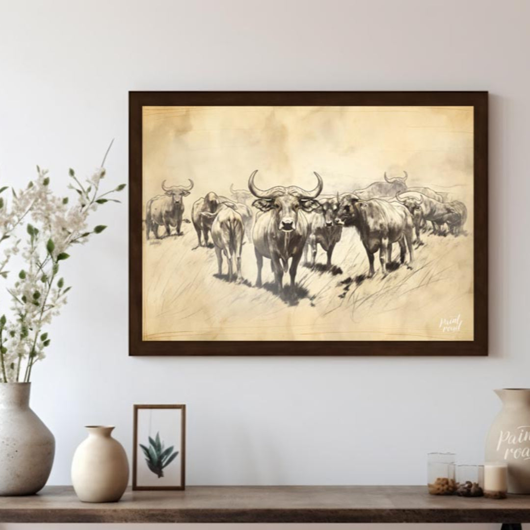 Herd of Water Buffalo Sketch