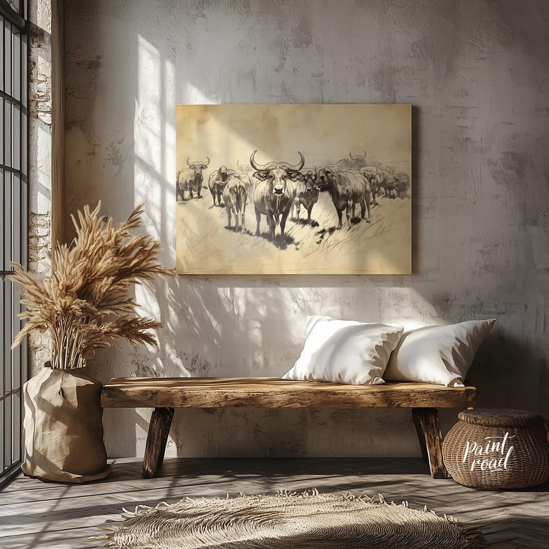 Herd of Water Buffalo Sketch