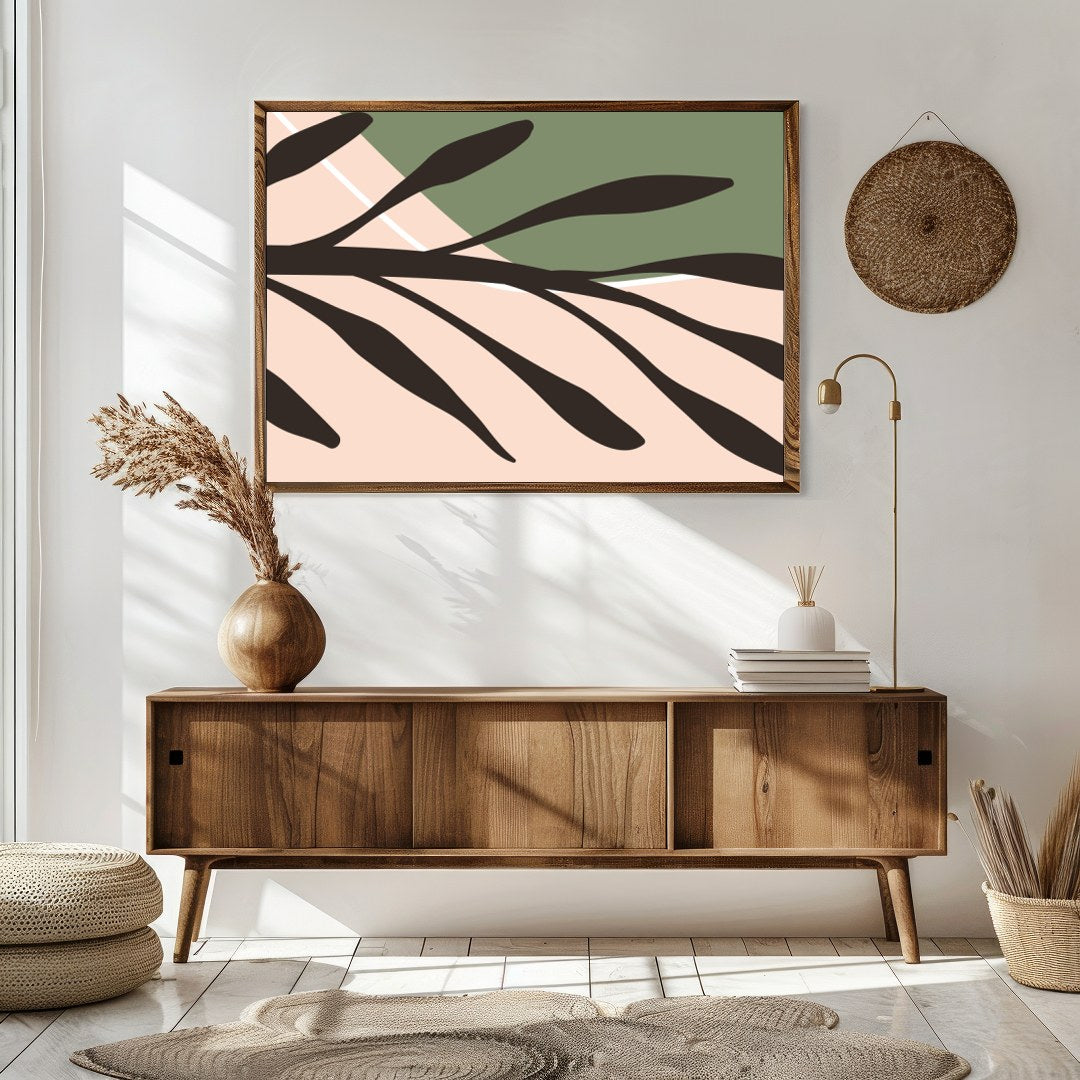 This captivating piece of abstract art blends warm earthy tones with vibrant shapes, evoking a for Sitting Area