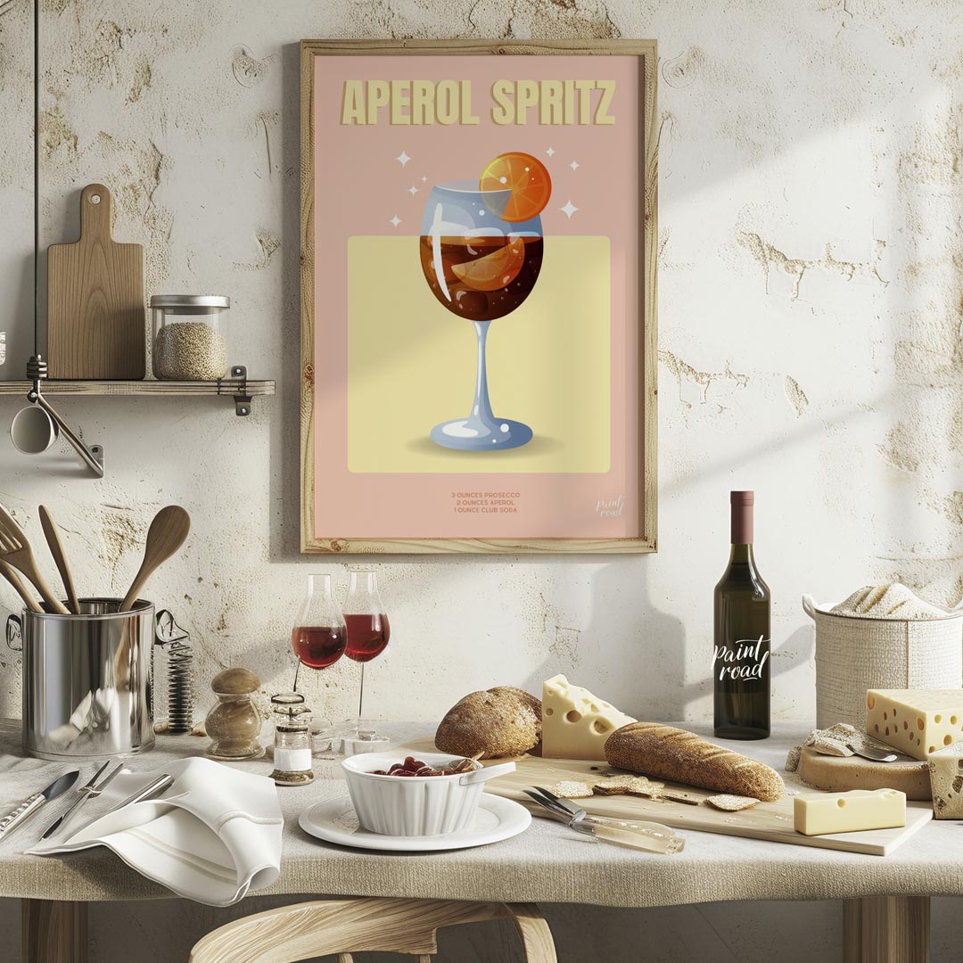 This stylish and contemporary poster showcases an Aperol Spritz with a sophisticated and modern aes… for kitchen