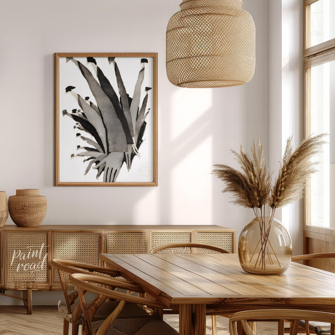 """Ascending Chorus"" presents a dynamic composition of stylized figures rendered in grayscale tone… for dining room