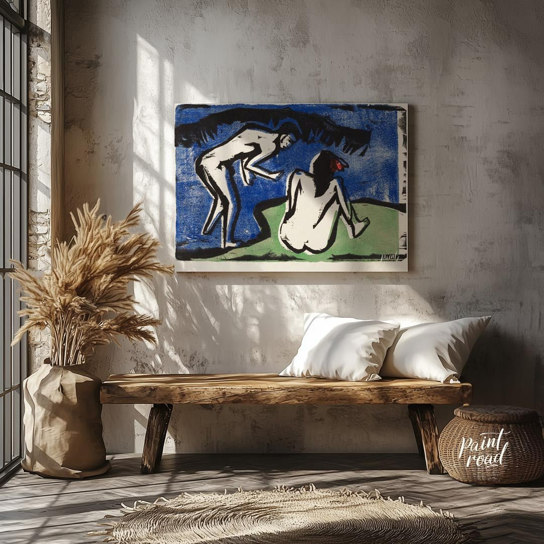 Bathing Couple Painting available online at Paintroad showing angular forms art collector and art history