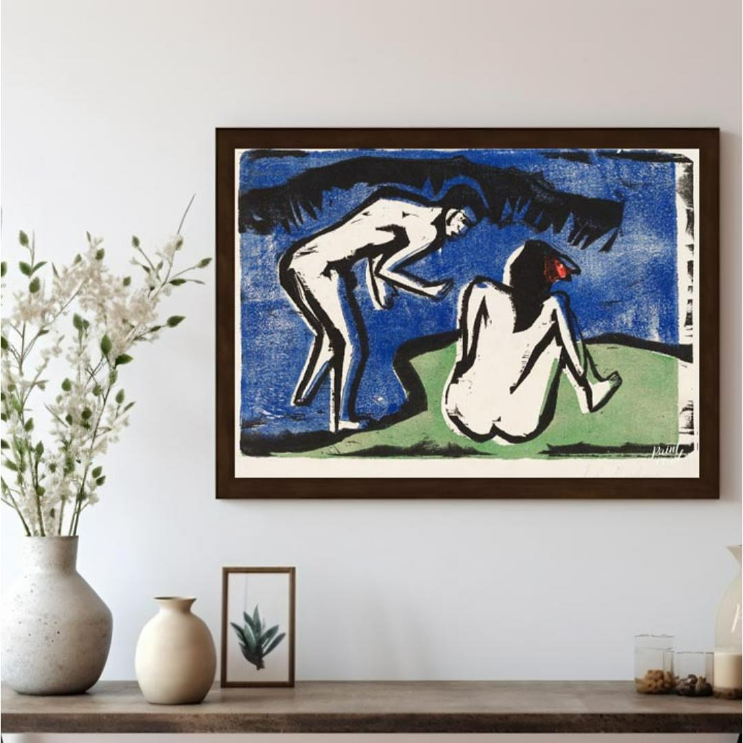Bathing Couple Painting available online at Paintroad showing angular forms art collector and art history