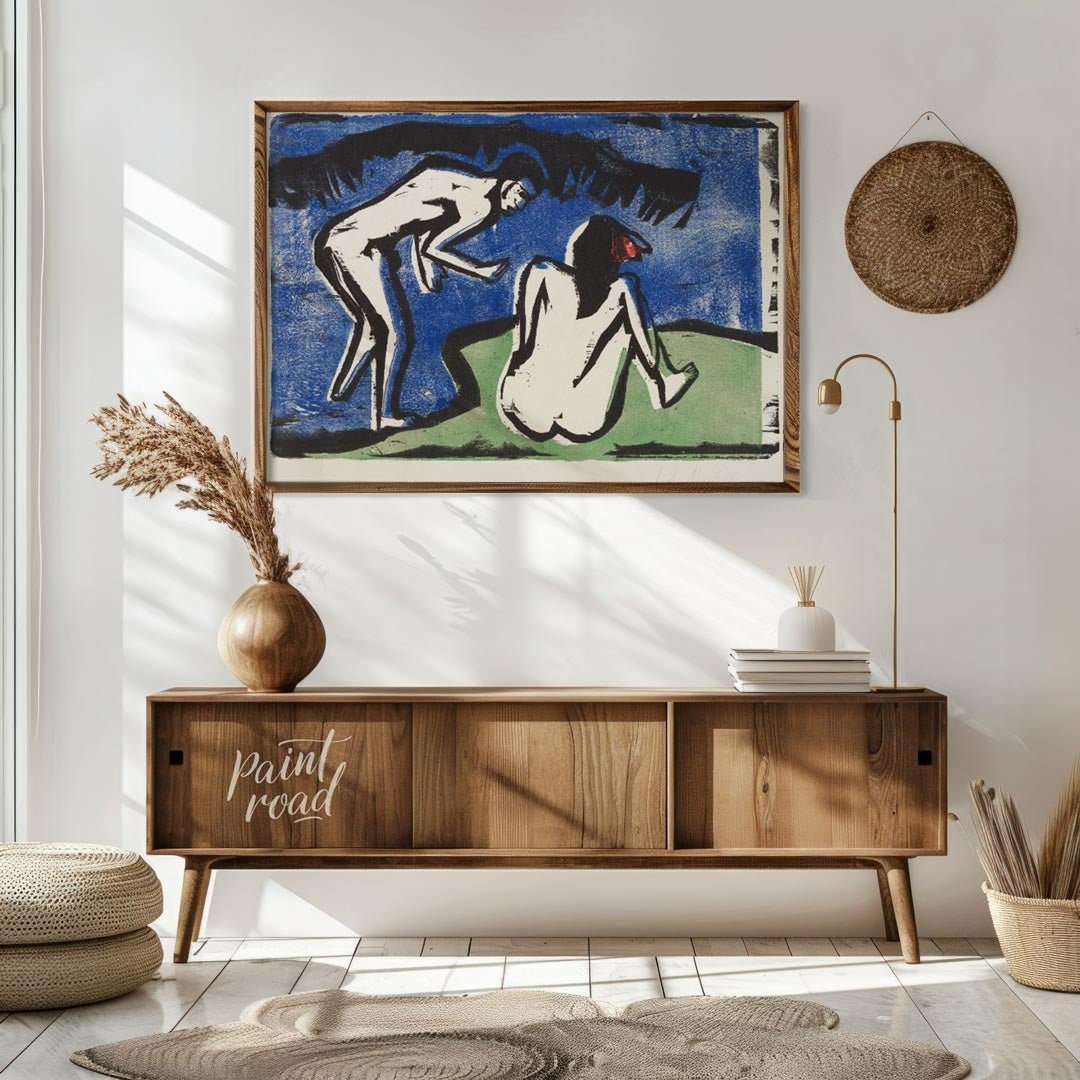 Bathing Couple Painting available online at Paintroad showing angular forms art collector and art history