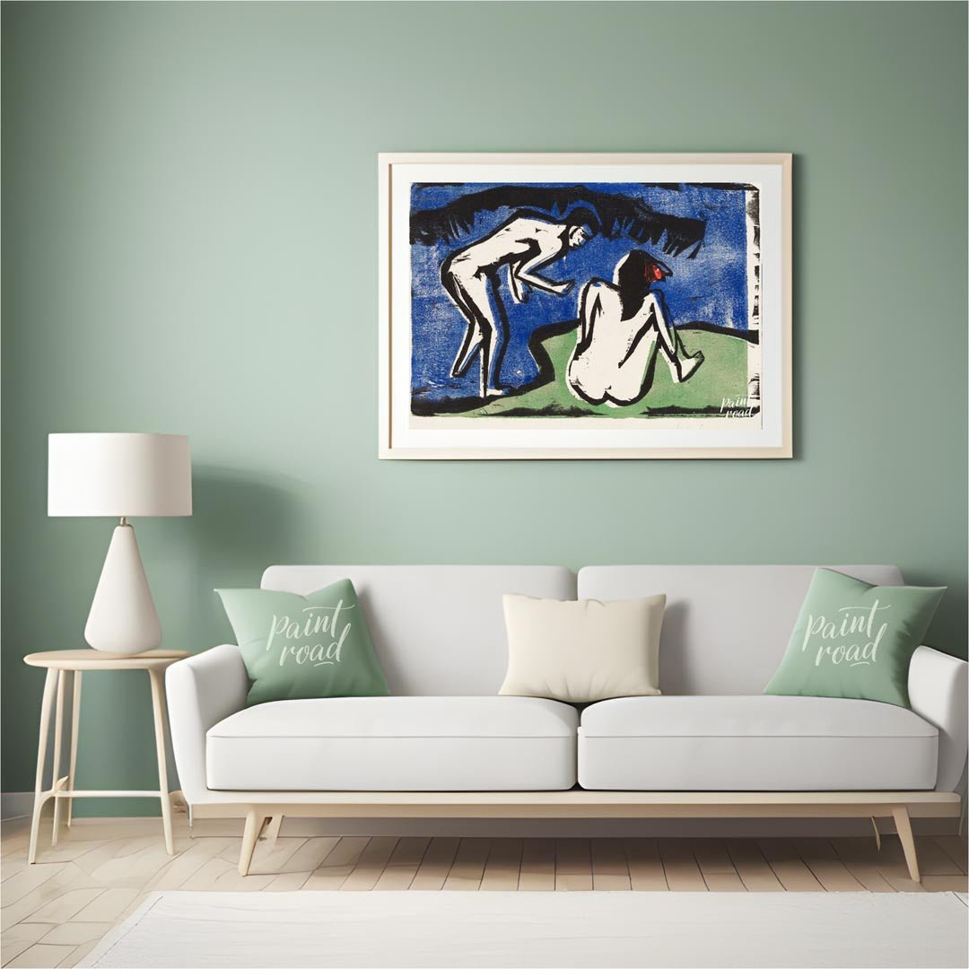 Bathing Couple Painting available online at Paintroad showing angular forms art collector and art history