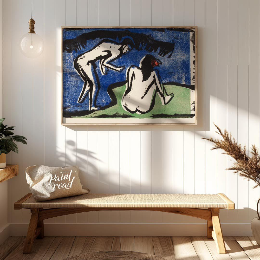 Bathing Couple Painting available online at Paintroad showing angular forms art collector and art history