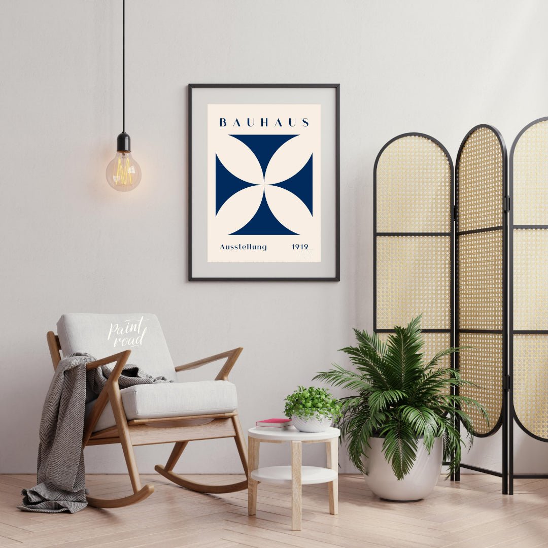 Bauhaus 1919 Blue Quatrefoil Painting available online at Paintroad showing 1919 abstract art and abstract shapes