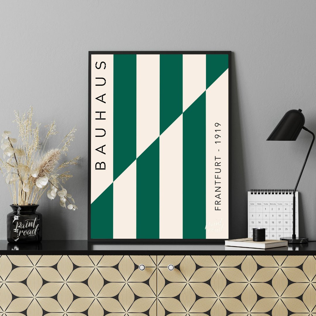 This bold and dynamic poster captures the essence of Bauhaus’s geometric simplicity and functional … for office