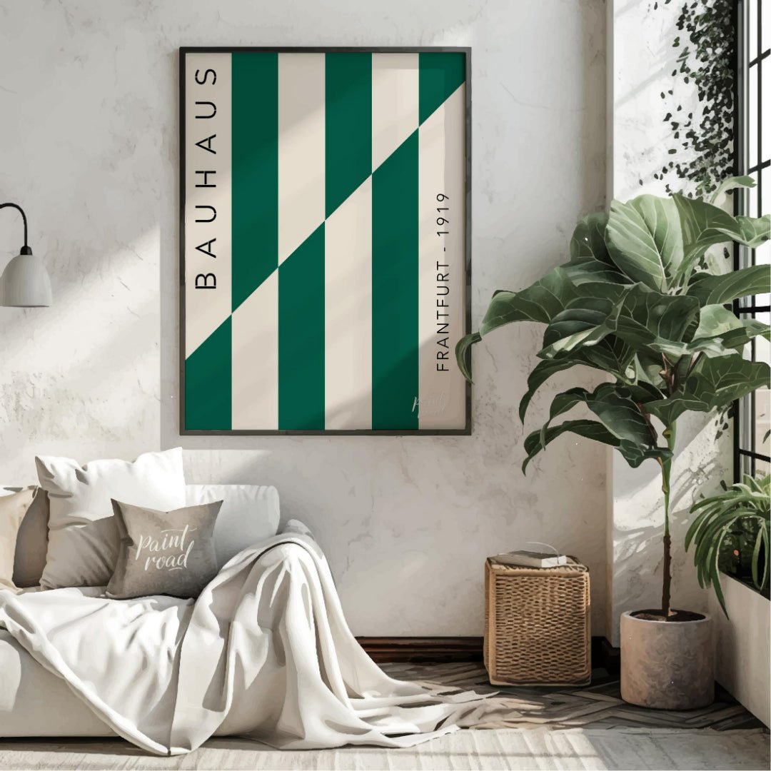 Bauhaus 1919 Green Stripes Painting available online at Paintroad showing 1919 abstract art and architectural art