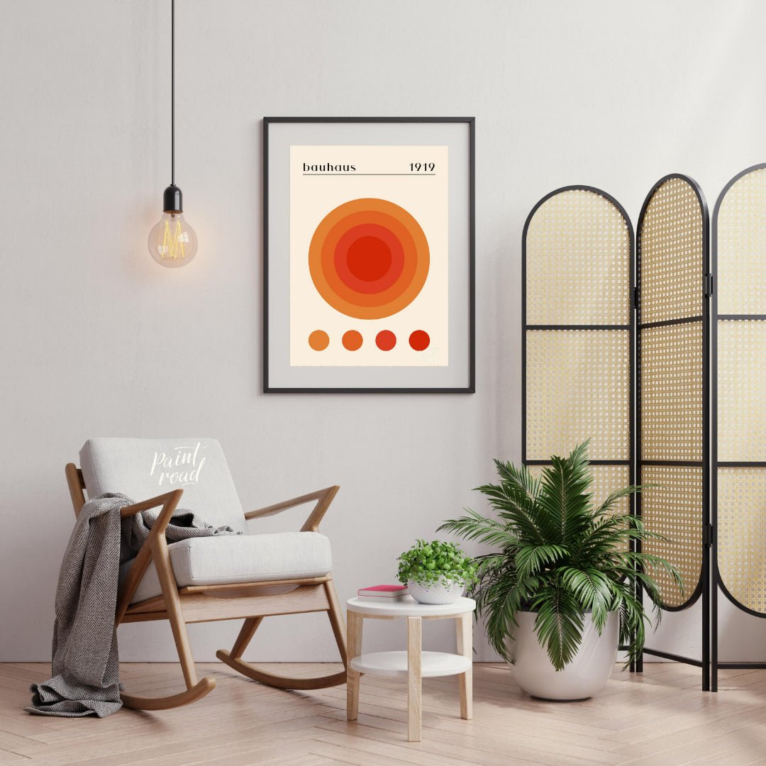Bauhaus 1919 Orange Circles Painting available online at Paintroad showing 1919 abstract art and art print