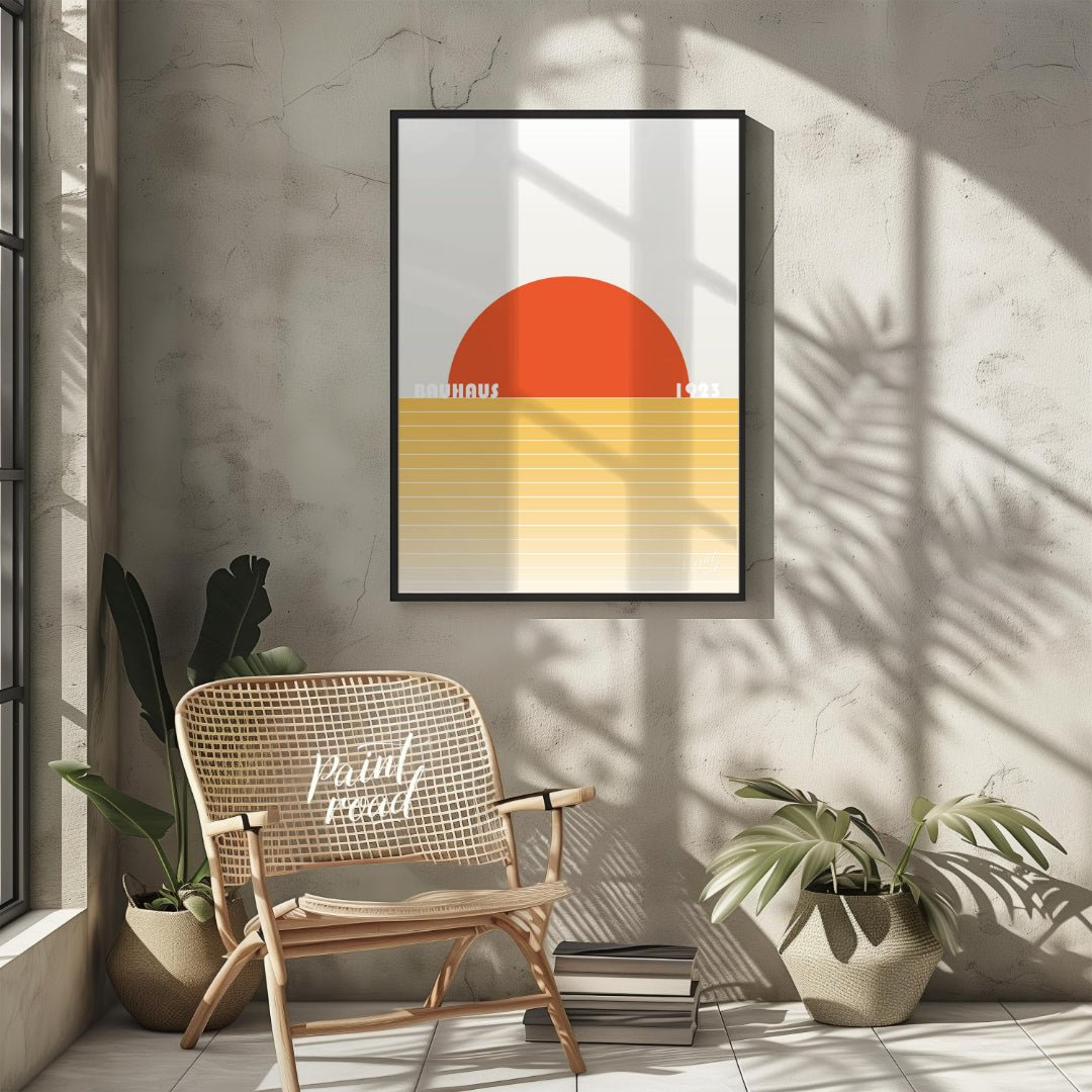 Bauhaus 1923 Sunset Horizon Painting available online at Paintroad showing 1923 apartment and art