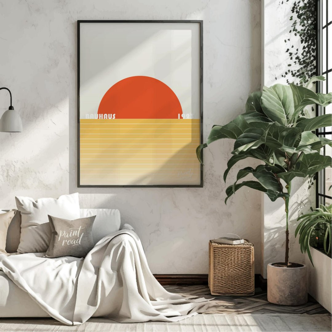 Bauhaus 1923 Sunset Horizon Painting available online at Paintroad showing 1923 apartment and art