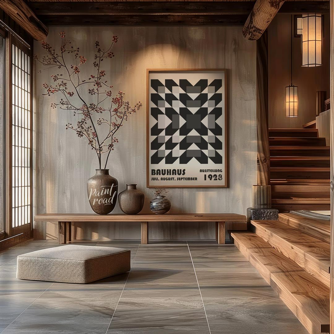 Bauhaus 1928 Interlocking Pattern Painting available online at Paintroad showing 1928 aesthetic and art print