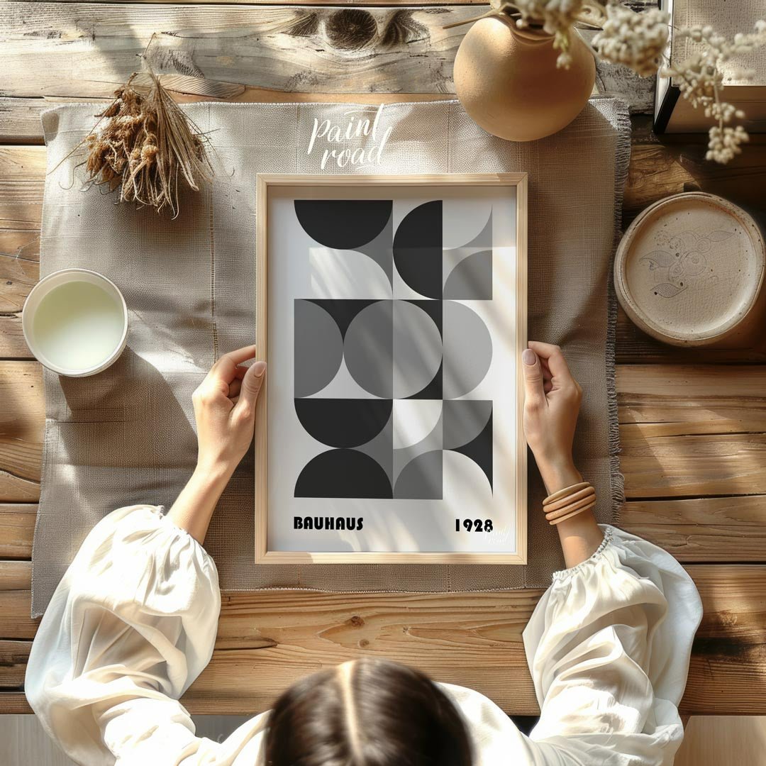 Bauhaus 1928 Monochrome Grid Painting available online at Paintroad showing 1928 aesthetic. and art poster