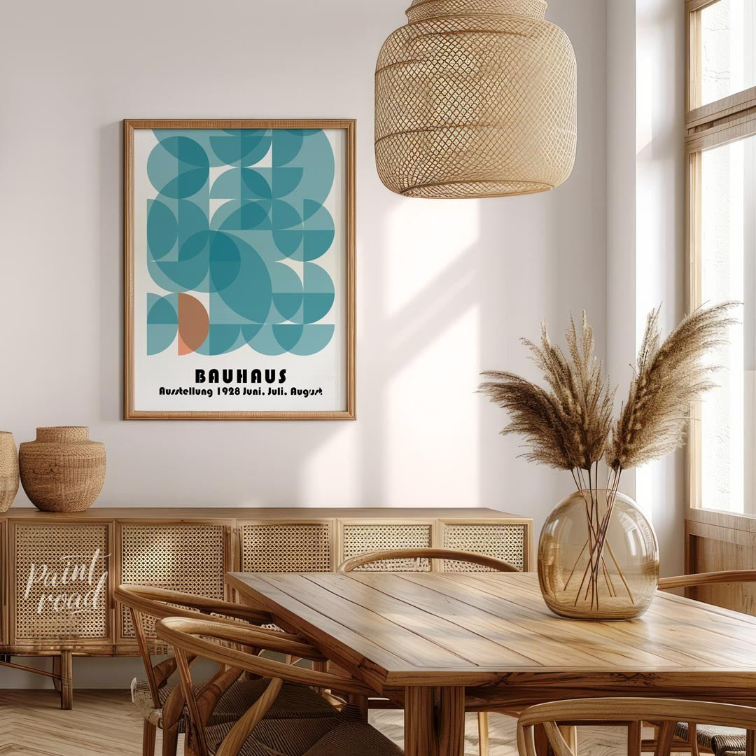 Bauhaus 1928 Teal Geometric Circles Painting available online at Paintroad showing 1928 art and art studio.