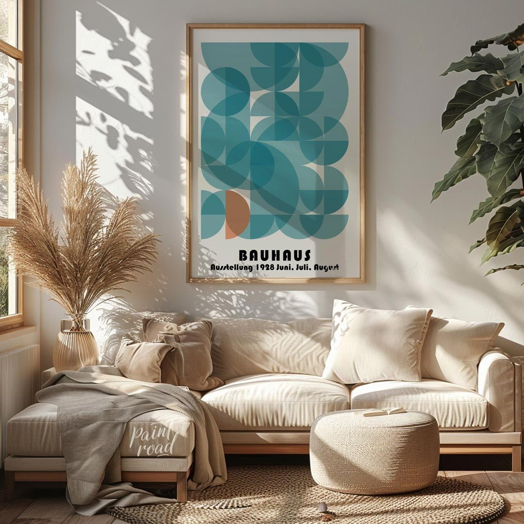 Bauhaus 1928 Teal Geometric Circles Painting available online at Paintroad showing 1928 art and art studio.