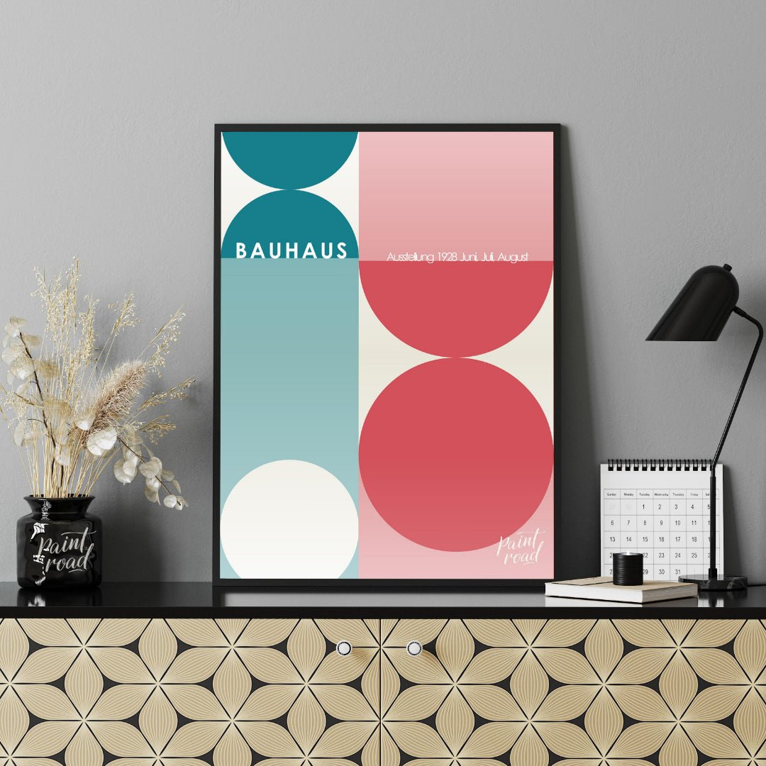 Bauhaus Half - Circle Color Block Painting available online at Paintroad showing 1928 architecture and art