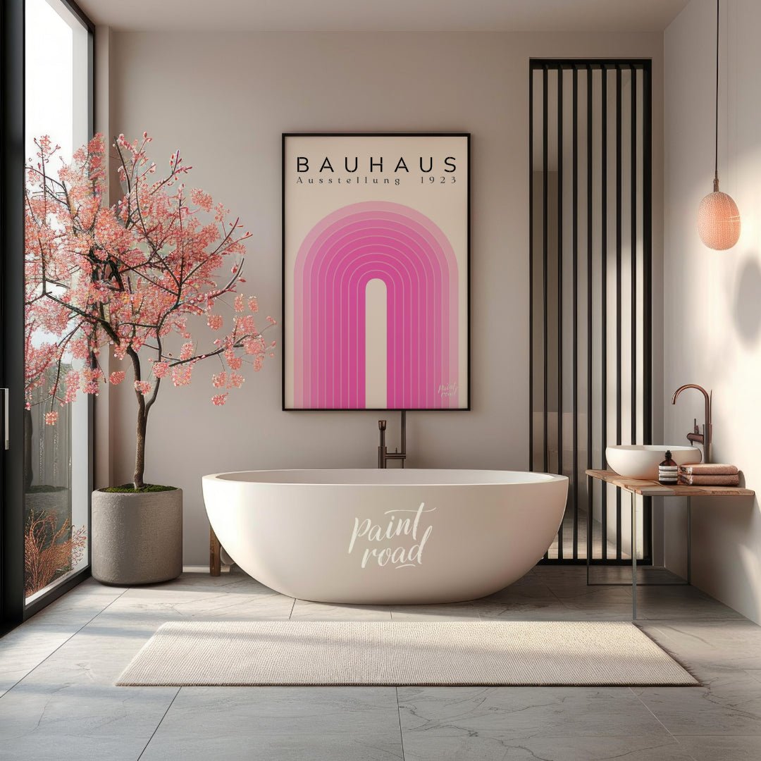Bauhaus Pink Arch Painting available online at Paintroad showing arch art lover. and art print