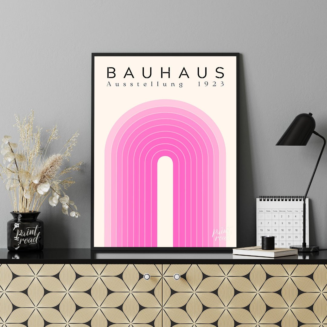 Bauhaus Pink Arch Painting available online at Paintroad showing arch art lover. and art print