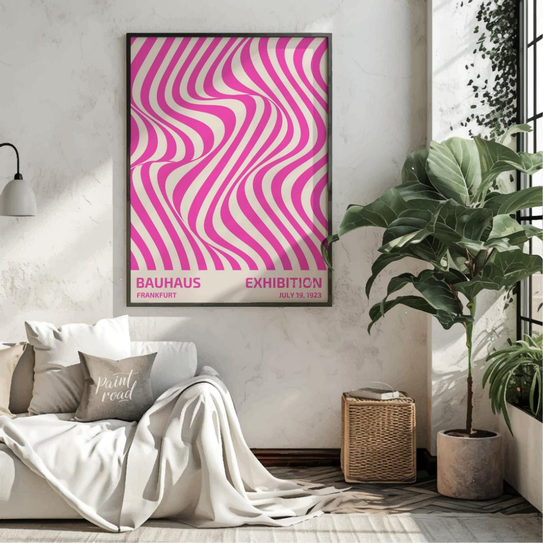 Bauhaus Pink Optical Waves Painting available online at Paintroad showing 1923 abstract art and art print