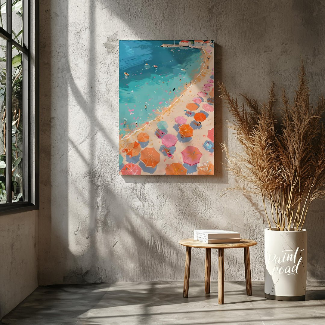 Beach Parasol Panorama Painting available online at Paintroad showing activity aerial and art