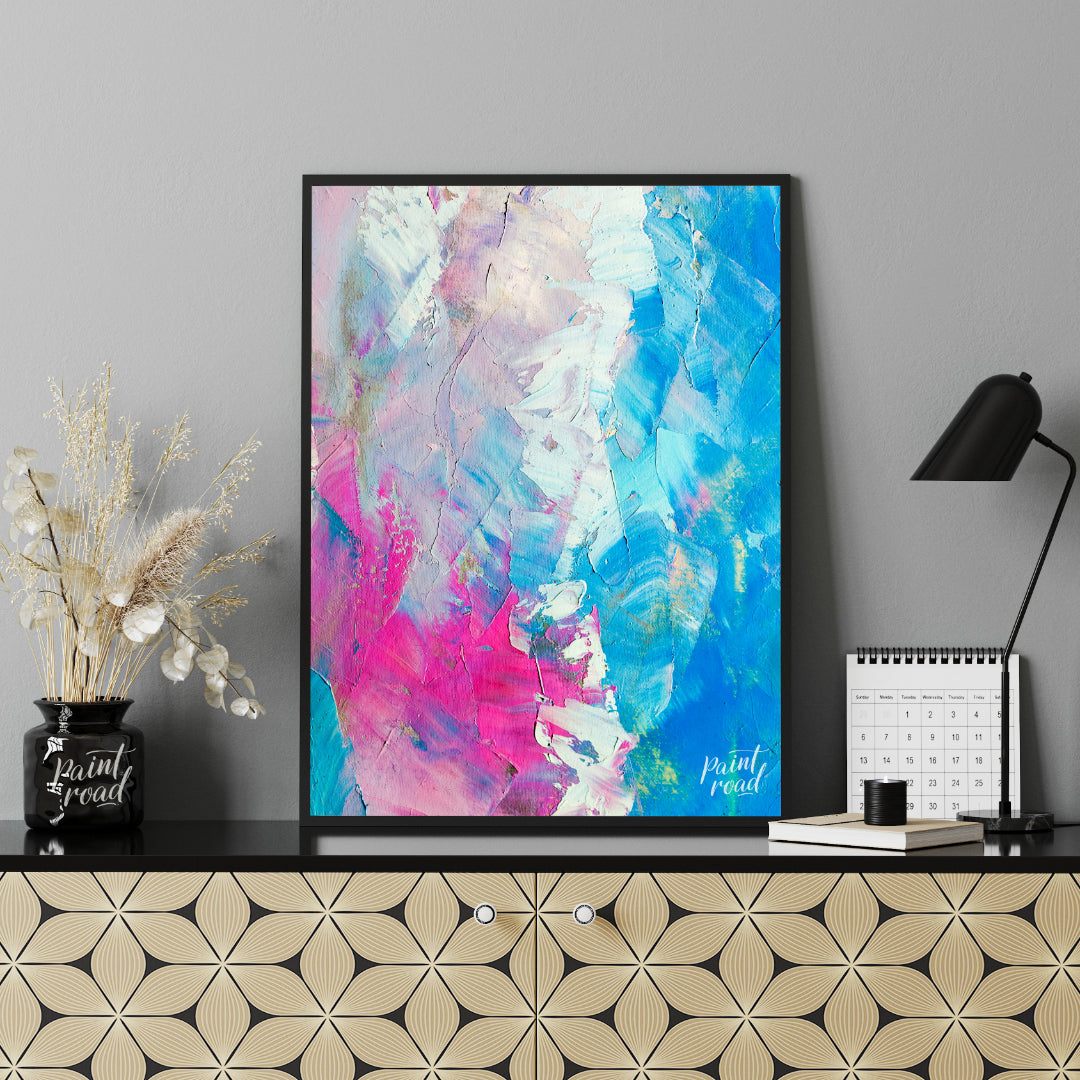 This beautiful painting is an abstract exploration of color and texture. Swirls of pink, white, and… for office